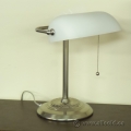 Elegant Silver Desk Lamp with Frosted Glass Shade and Pull Chain